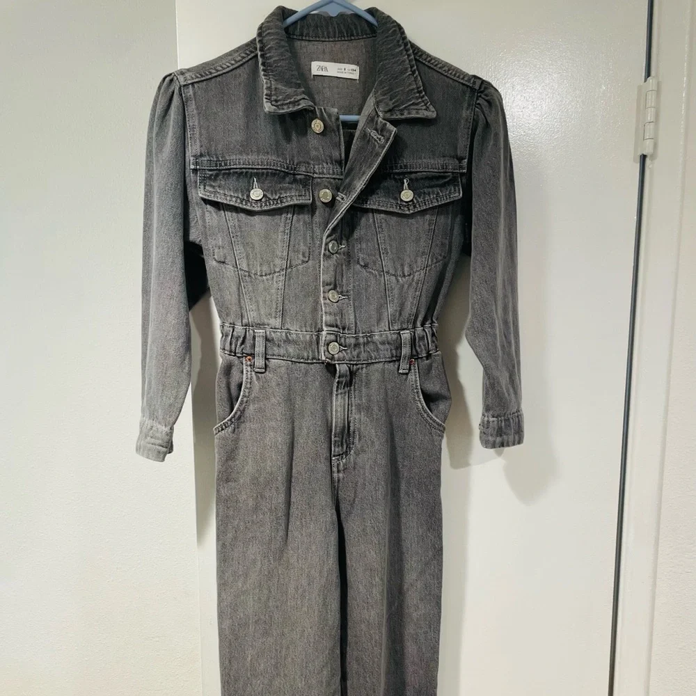 Zara Gray Denim Girls Jumpsuit - Picture 1 of 3